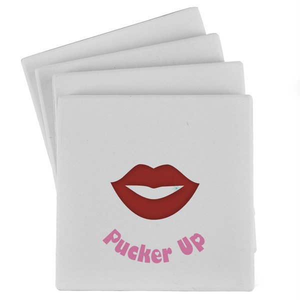 Custom Lips (Pucker Up) Absorbent Stone Coasters - Set of 4