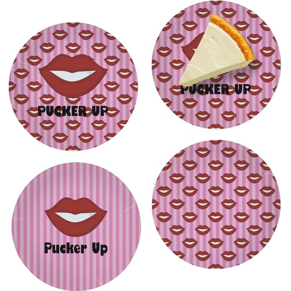 Custom Lips (Pucker Up) Set of 4 Glass Appetizer / Dessert Plate 8"