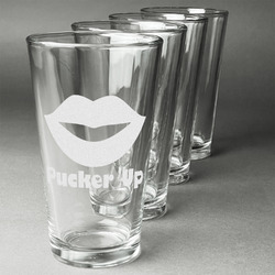 Lips (Pucker Up) Pint Glasses - Engraved (Set of 4)