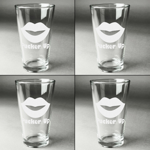 Lips (Pucker Up) Set of Four Engraved Beer Glasses - Individual View