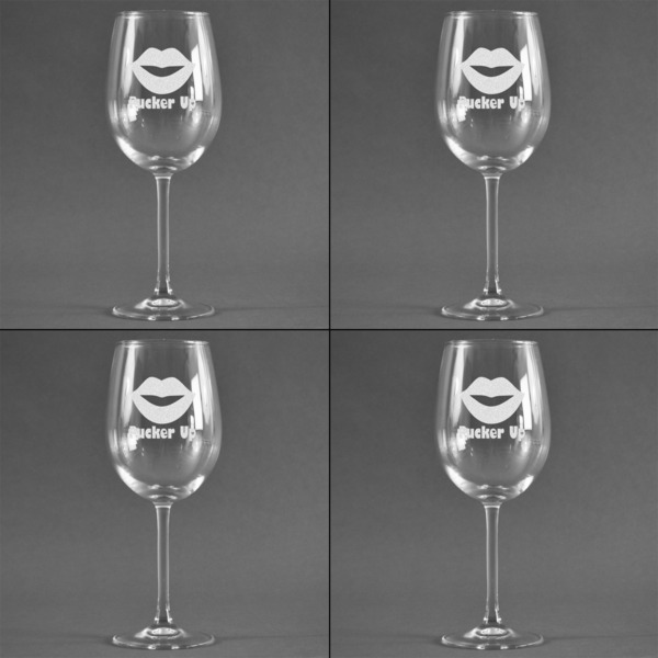 Lips (Pucker Up) Set of Four Personalized Wineglasses (Approval)