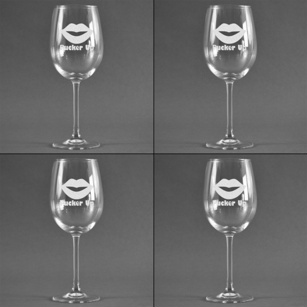 Lips (Pucker Up) Set of Four Personalized Wineglasses (Approval)