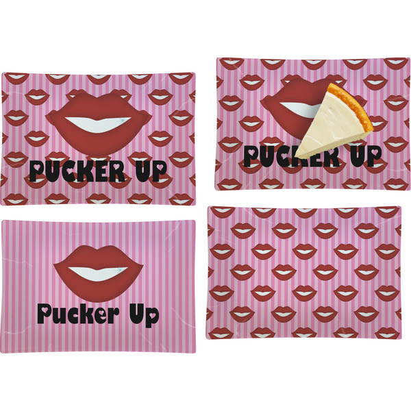 Custom Lips (Pucker Up) Set of 4 Glass Rectangular Appetizer / Dessert Plate
