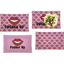 Lips (Pucker Up) Set of 4 Glass Rectangular Lunch / Dinner Plate