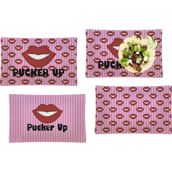 Custom Lips (Pucker Up) Set of 4 Glass Rectangular Lunch / Dinner Plate
