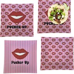 Lips (Pucker Up) Set of 4 Glass Square Lunch / Dinner Plate 9.5"