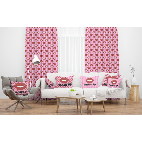 Lips (Pucker Up) Sheer and Custom Curtains in Room with Matching Pillows