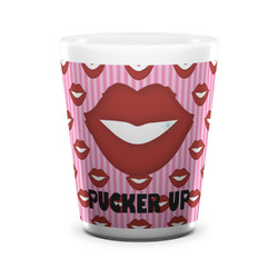 Lips (Pucker Up) Ceramic Shot Glass - 1.5 oz - White - Single