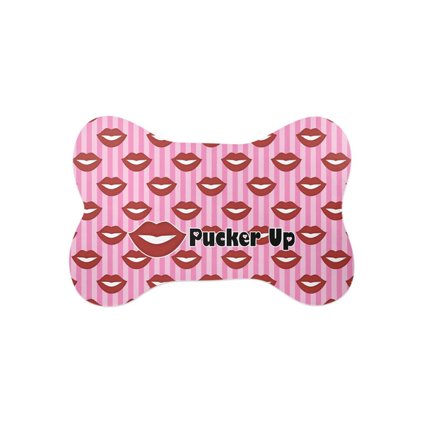 Custom Lips (Pucker Up) Bone Shaped Dog Food Mat (Small)