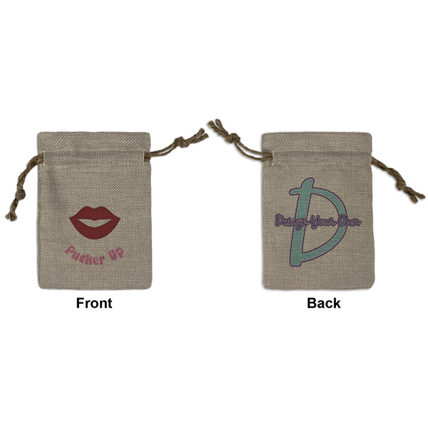 Custom Lips (Pucker Up) Small Burlap Gift Bag - Front & Back