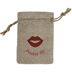 Lips (Pucker Up) Small Burlap Gift Bag - Front