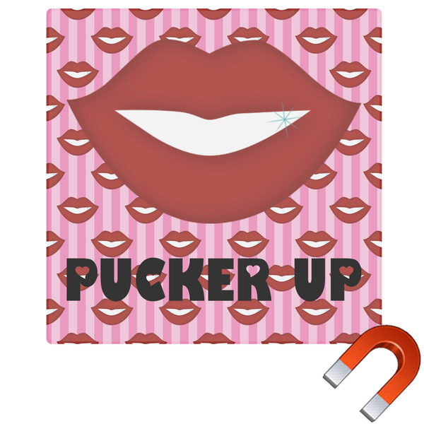 Custom Lips (Pucker Up) Square Car Magnet - 6"
