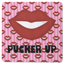 Lips (Pucker Up) Square Rubber Backed Coaster