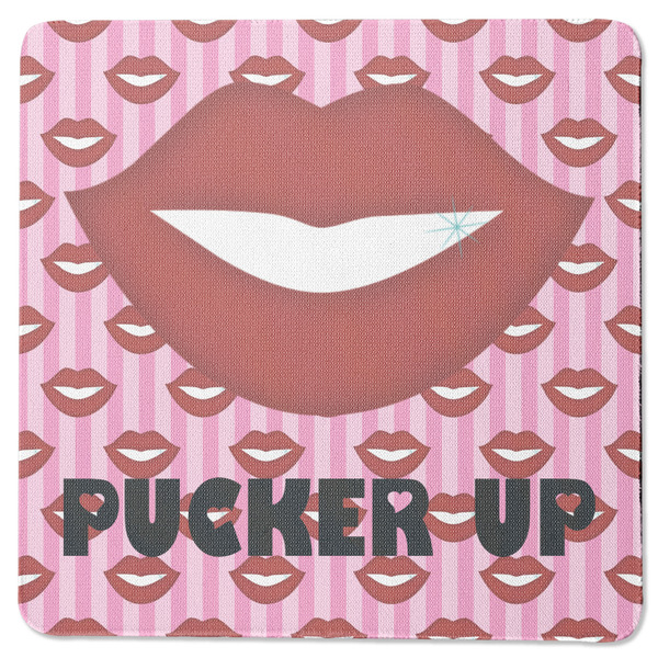 Custom Lips (Pucker Up) Square Rubber Backed Coaster