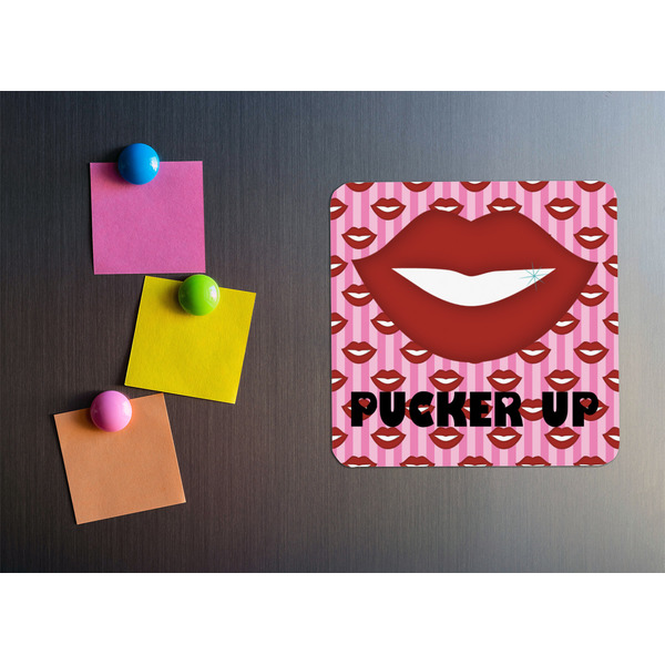 Lips (Pucker Up) Square Fridge Magnet - LIFESTYLE