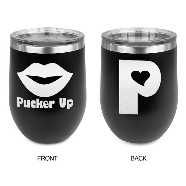 Lips (Pucker Up) Stainless Wine Tumblers - Black - Double Sided - Approval