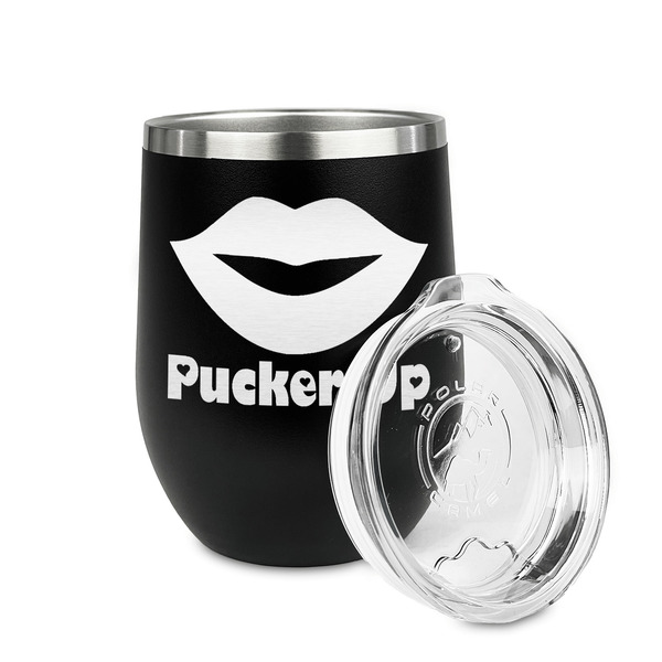 Lips (Pucker Up) Stainless Wine Tumblers - Black - Single Sided - Alt View