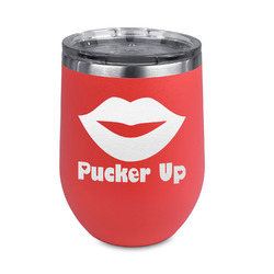 Lips (Pucker Up) Stemless Stainless Steel Wine Tumbler - Coral - Double Sided