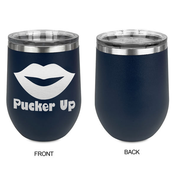 Lips (Pucker Up) Stainless Wine Tumblers - Navy - Single Sided - Approval