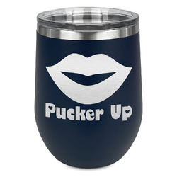 Lips (Pucker Up) Stemless Wine Tumbler - 5 Color Choices - Stainless Steel 