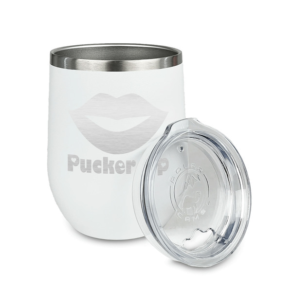 Lips (Pucker Up) Stainless Wine Tumblers - White - Double Sided - Alt View