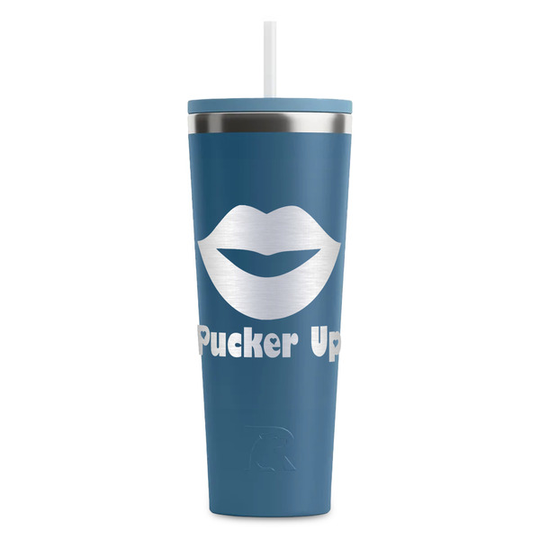 Custom Lips (Pucker Up) RTIC Everyday Tumbler with Straw - 28oz - Steel Blue - Double-Sided