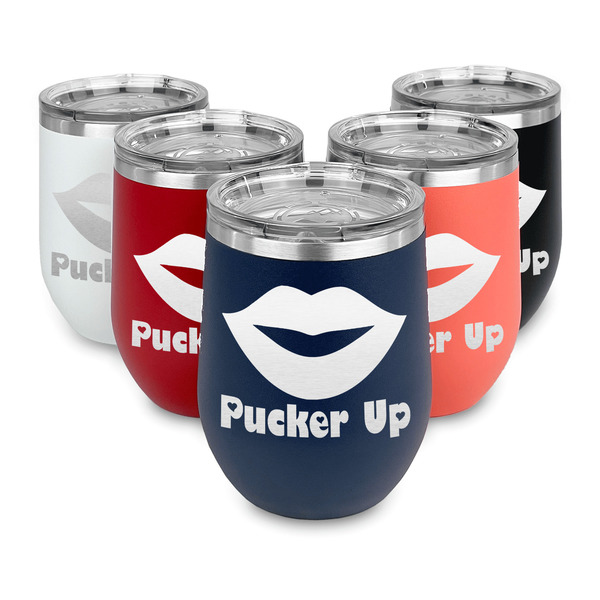 Lips (Pucker Up) Steel Wine Tumblers Multiple Colors