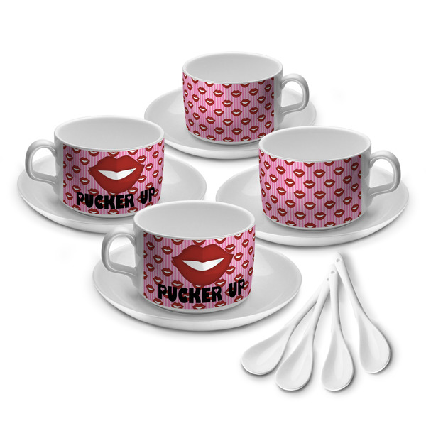 Custom Lips (Pucker Up) Tea Cup - Set of 4