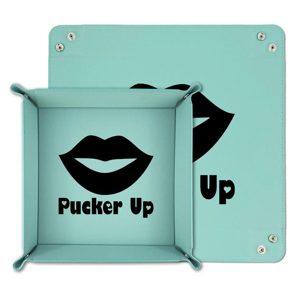Lips (Pucker Up) Teal Faux Leather Valet Trays - PARENT MAIN