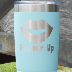 Lips (Pucker Up) 20 oz Stainless Steel Tumbler - Teal - Single Sided