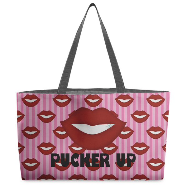 Custom Lips (Pucker Up) Beach Totes Bag - w/ Black Handles