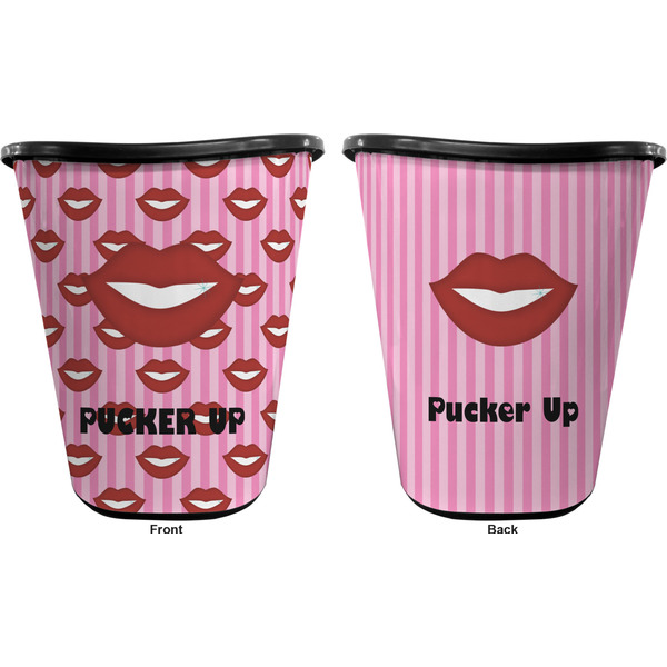 Lips (Pucker Up) Trash Can Black - Front and Back - Apvl