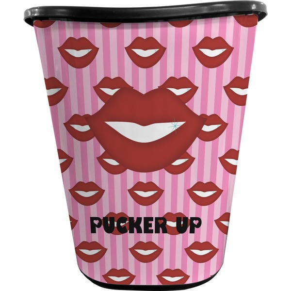 Custom Lips (Pucker Up) Waste Basket - Single Sided (Black)