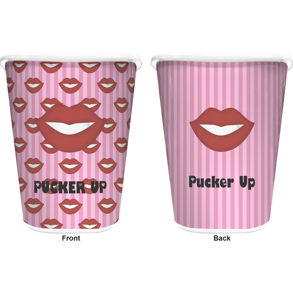 Lips (Pucker Up) Trash Can White - Front and Back - Apvl