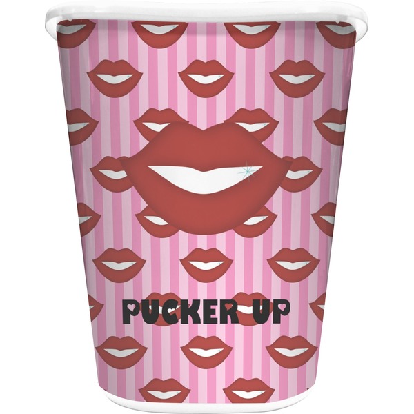 Custom Lips (Pucker Up) Waste Basket - Single Sided (White)