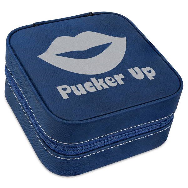 Custom Lips (Pucker Up) Travel Jewelry Box - Navy Blue Leather
