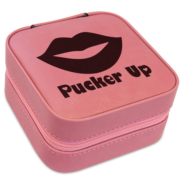Custom Lips (Pucker Up) Travel Jewelry Boxes - Pink Leather