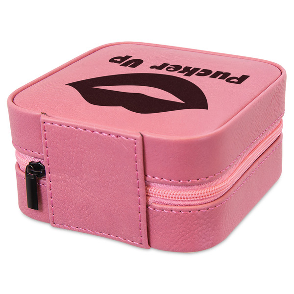 Lips (Pucker Up) Travel Jewelry Boxes - Leather - Pink - View from Rear