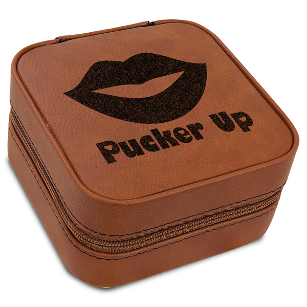 Custom Lips (Pucker Up) Travel Jewelry Box - Leather