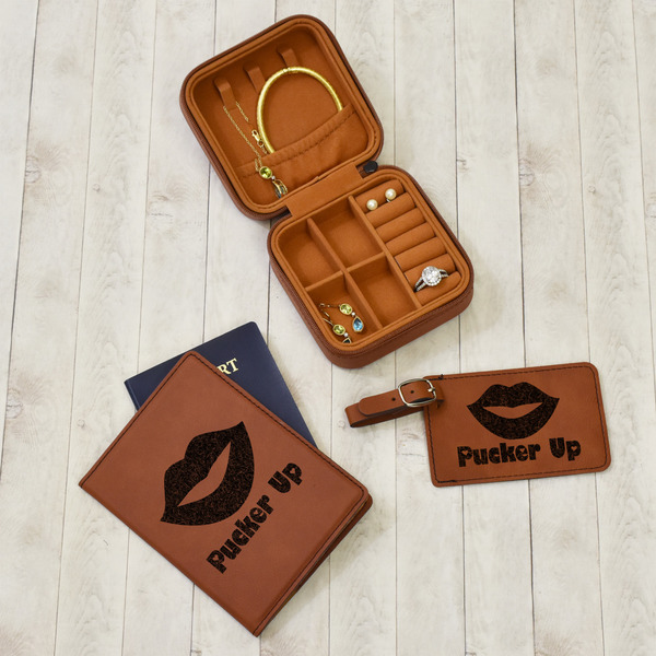 Lips (Pucker Up) Travel Jewelry Boxes - Leather - Rawhide - In Context