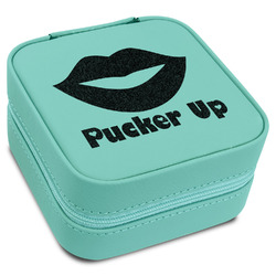 Lips (Pucker Up) Travel Jewelry Box - Teal Leather