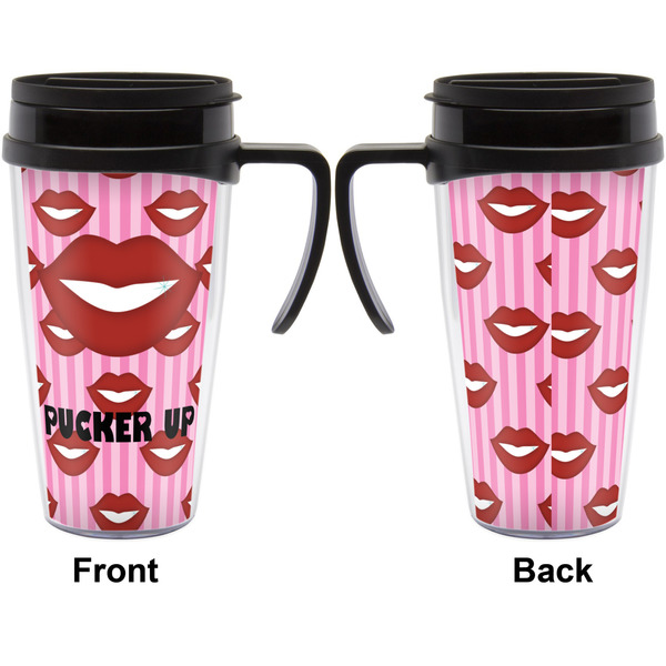 Lips (Pucker Up) Travel Mug with Black Handle - Approval