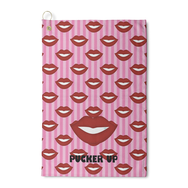 Custom Lips (Pucker Up) Waffle Weave Golf Towel