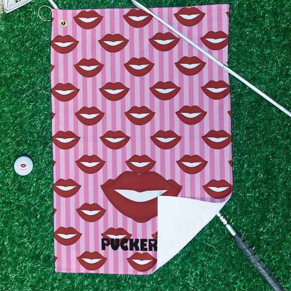 Lips (Pucker Up) Waffle Weave Golf Towel - In Context
