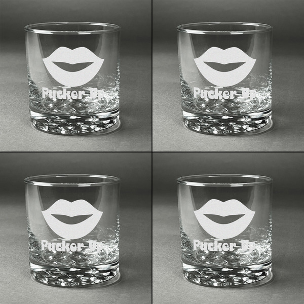 Lips (Pucker Up) Whiskey Glasses - Set of 4 all Engraved