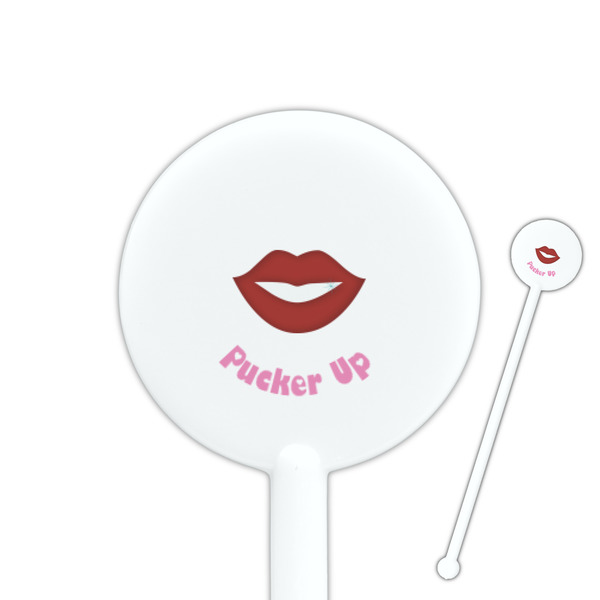 Custom Lips (Pucker Up) 5.5" Round Plastic Stir Sticks - White - Single Sided