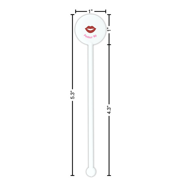 Lips (Pucker Up) White Plastic 5.5" Stir Stick - Round - Dimensions