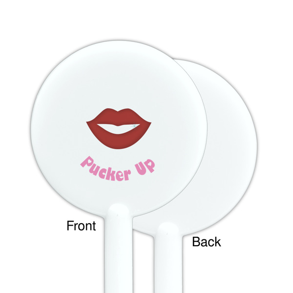 Lips (Pucker Up) White Plastic 5.5" Stir Stick - Single Sided - Round - Front & Back