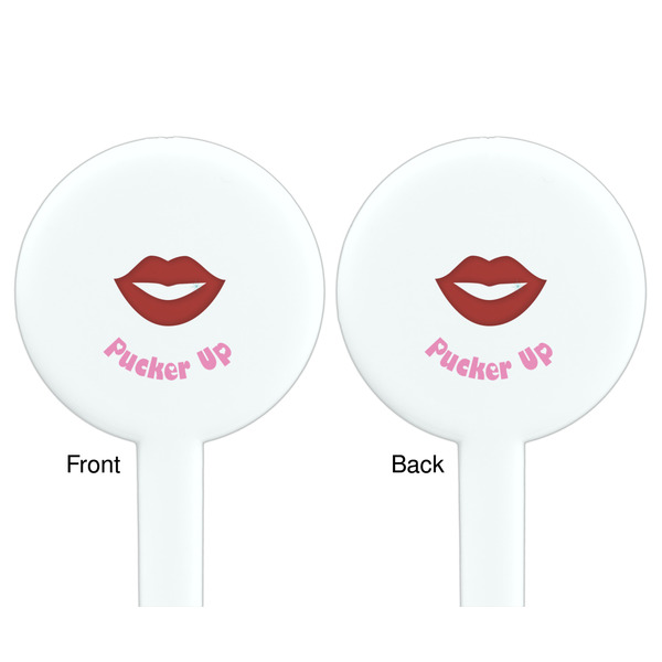 Lips (Pucker Up) White Plastic 7" Stir Stick - Double Sided - Round - Front & Back
