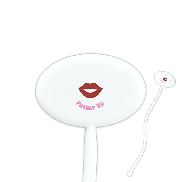 Custom Lips (Pucker Up) 7" Oval Plastic Stir Sticks - White - Double Sided